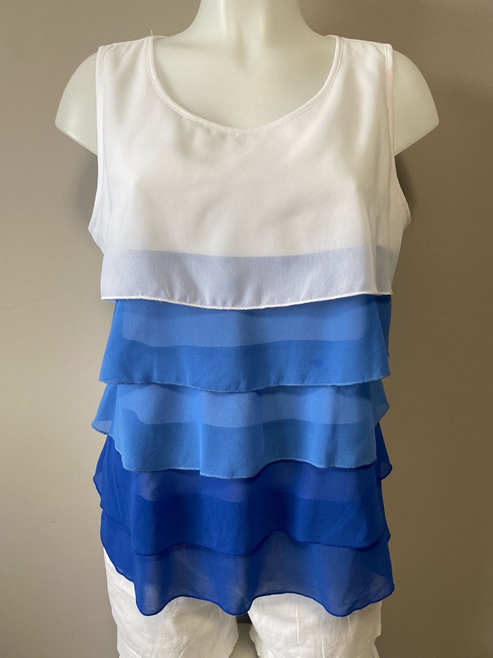 Women's Blue Ombre Tiered Tank Top - Sleeveless Ruffle Blouse